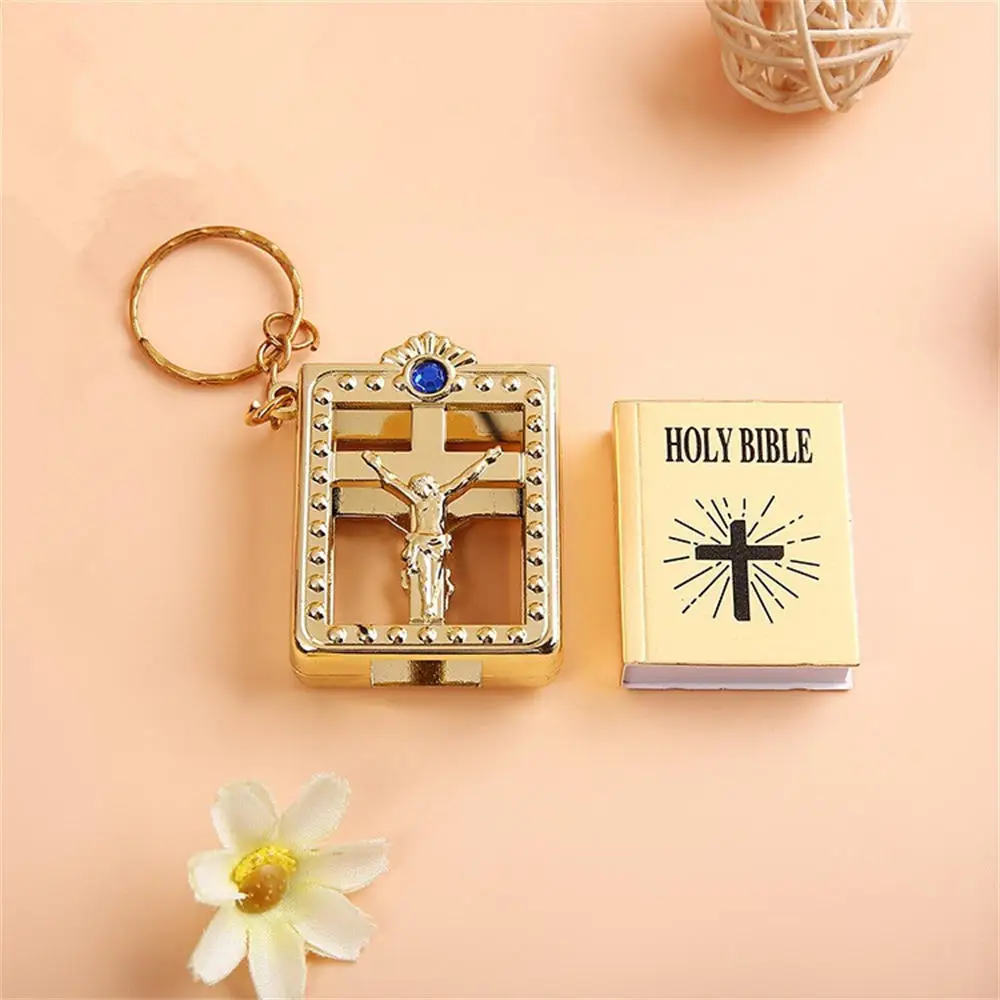 Mini Bible Keychain English HOLY BIBLE Religious Christian Jesus Cross Keyring Ornaments Pendants Christmas Gifts