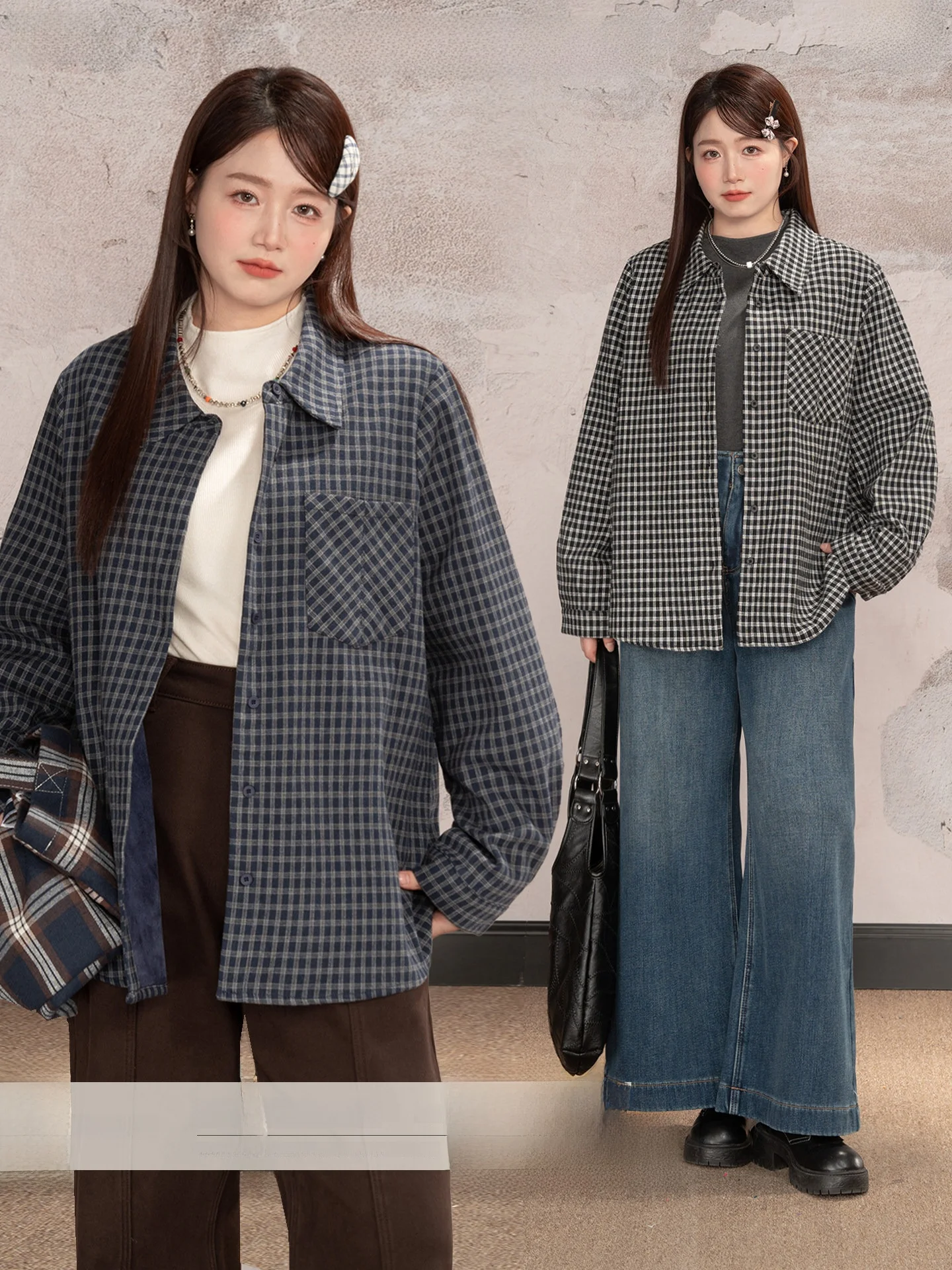 

Женская винтажная рубашка Heynew больших размеров в клетку с флисовой подкладкой, повседневный уникальный топ для полных женщин, осенне-зимний, утепленный хлопок