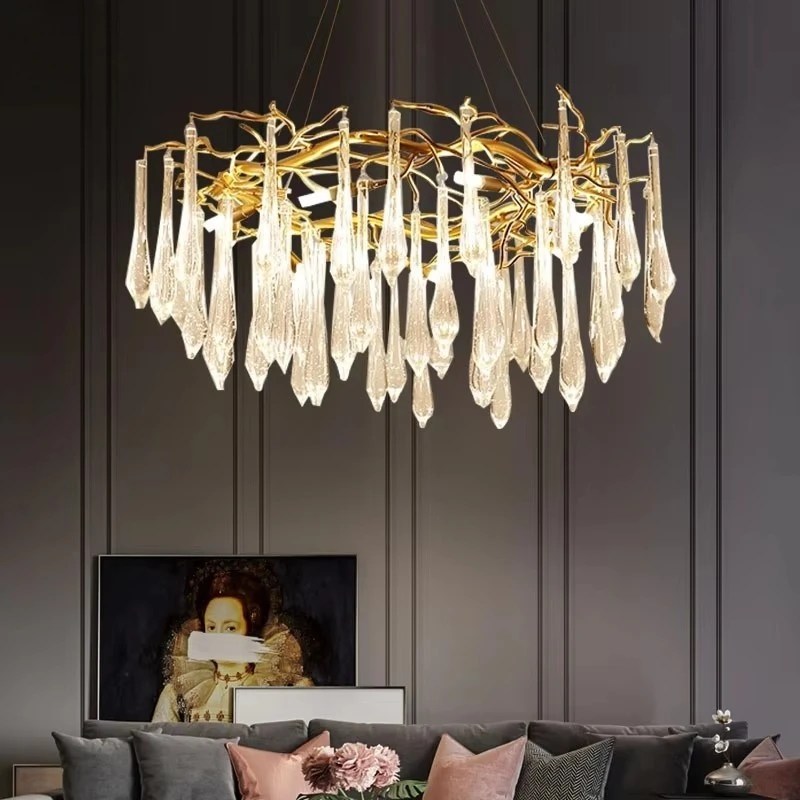Modern Gold Crystal Round Branch Pendant Lights for Kitchen Dining Room Living Bedroom - Chandelier Lamps Hanging