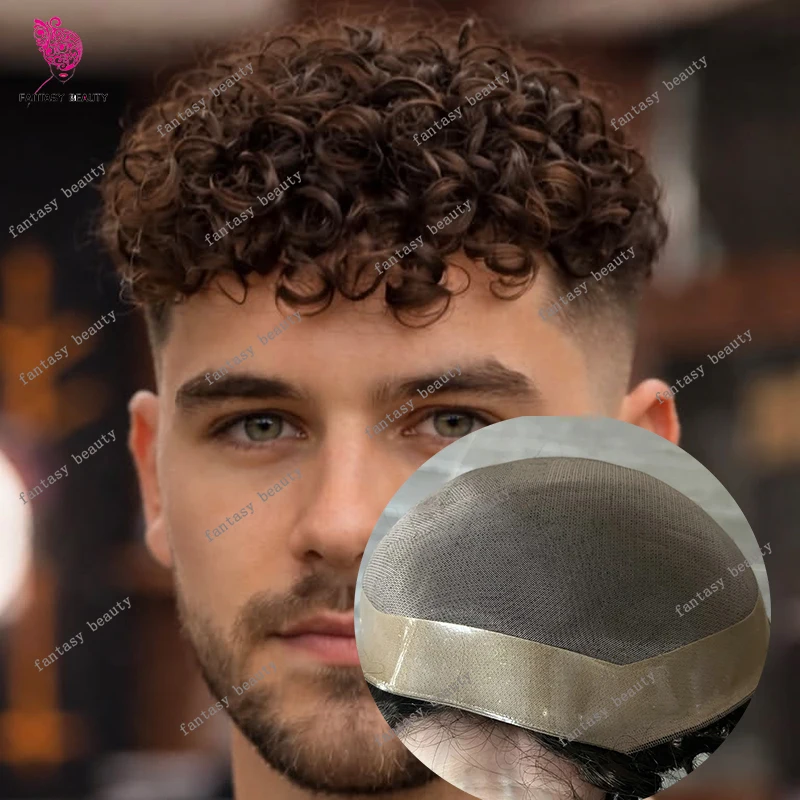 

15 мм афро-мужчина кудрявый темно-коричневый # 4, парик из человеческих волос, афроамериканский мужской натуральный волосяной покров, монокружевной капиллярный протез