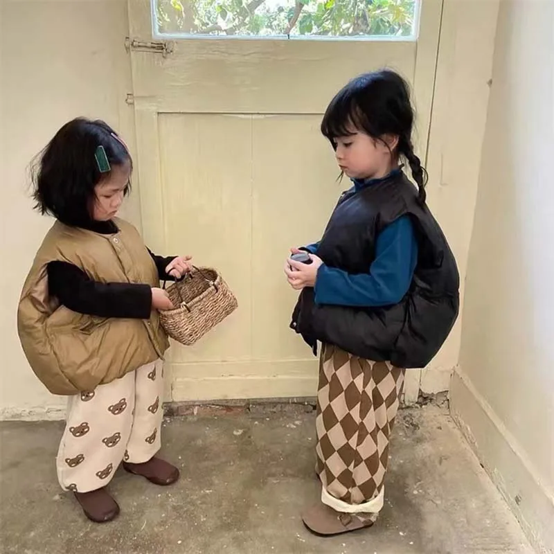 2025 Winter Kids Vest Waistcoats Korea Children's Down Vest Thickened Coat Jacket Boys Girls Outdoor Warm Vest 1-5Years