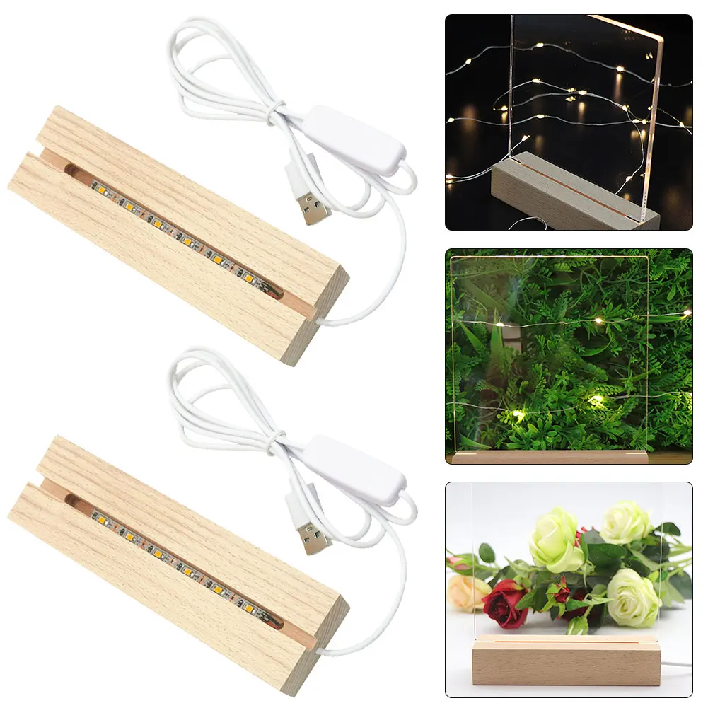 

2шт светодиодный деревянный дисплей основа-прямоугольный кристалл USB подсветка для искусства смолы