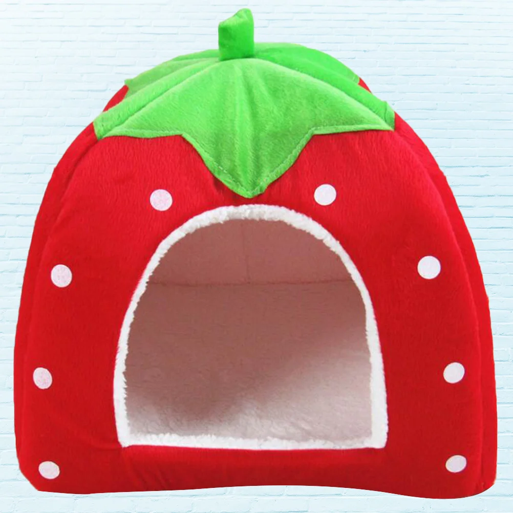 

Cute Strawberry Foldable Pet For Cats Dogs Small Animals Lightweight Anti-Slip Warm Bed Red Size Xs Pet Sleeping Bed