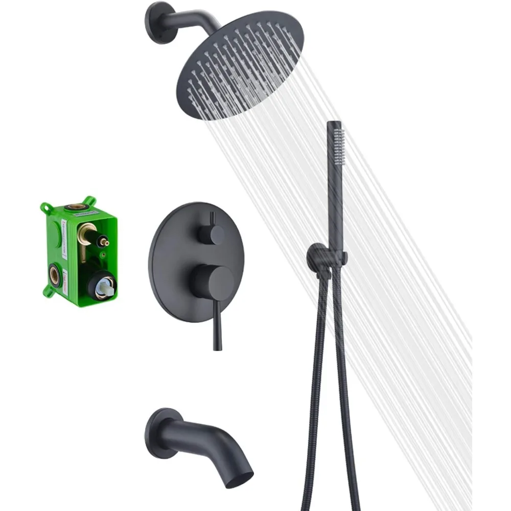 نظام دش مطري أسود غير لامع مع صنبور حوض شلال ورأس دش مطري 8 بوصة #1