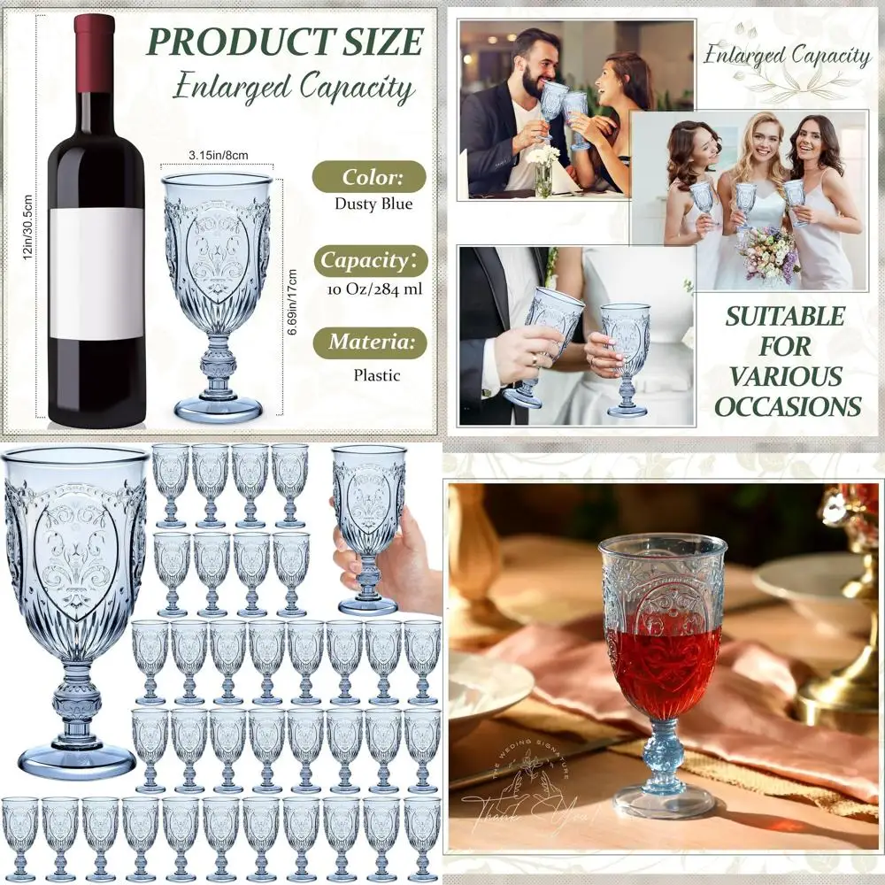 

10oz Vintage-Style Plastic Goblets, Blue, 36-Pack for Weddings, Parties, and Special Events