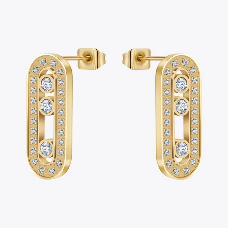 

ENFASHION Oval Stud Earrings With Zircon For Women Stainless Steel Pendientes Mujer In Piercing Party Jewelry Dropship E231489