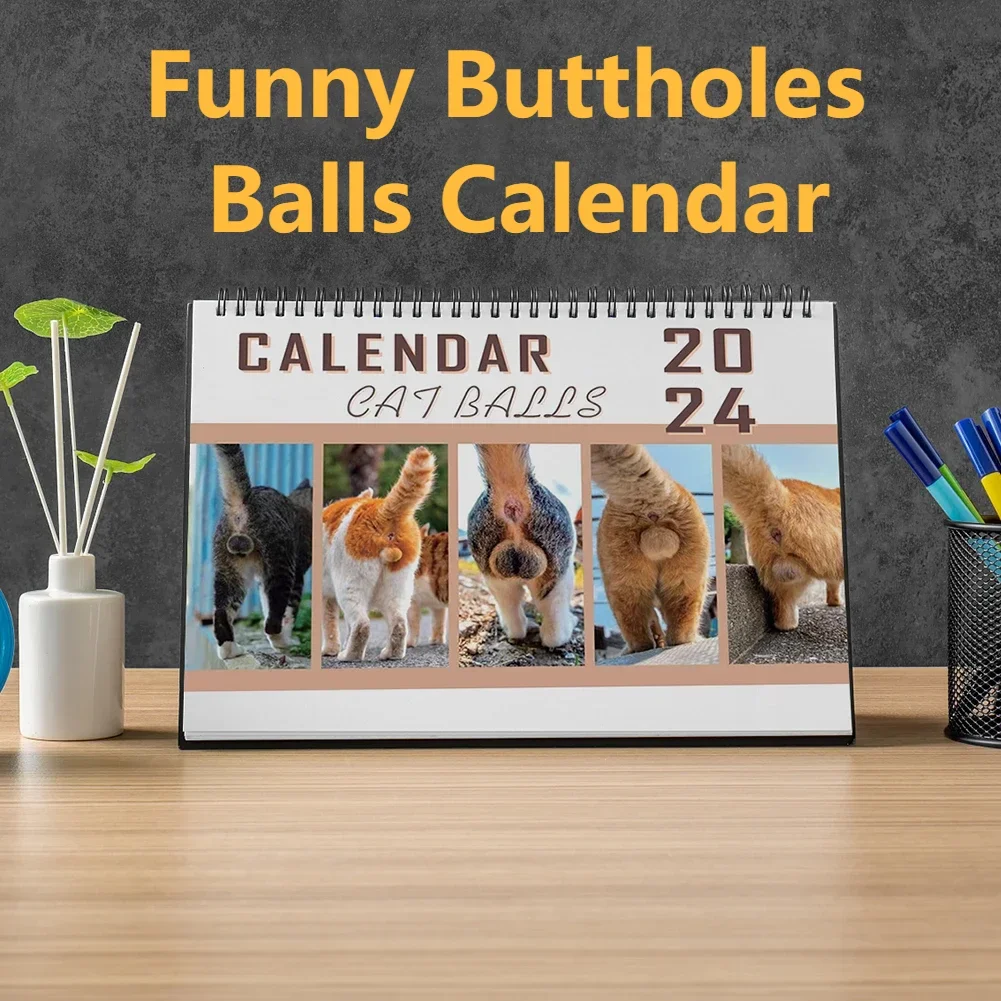 2024 Cats Buttholes Calendar Adorable Cat Figures with Empty Space Planner Making Creative Monthly Cat Calendar