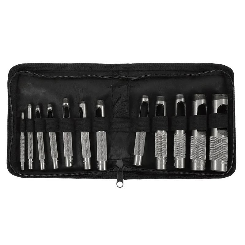 

Y42A-12 PCS Steel Hollow Leather Punch Set 1/8-3/48 Inch(3-19Mm) Heavy Duty Round Hole Punch Set For Watch Cloth Belt Gaskets Du