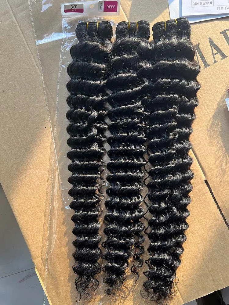 

28 30 32 36 40 Inch Deep Wave Human Hair Bundles Brazilian Remy Unprocessed Weaving Curly Hair Bundles 1 2 3 4 Extensions Deals
