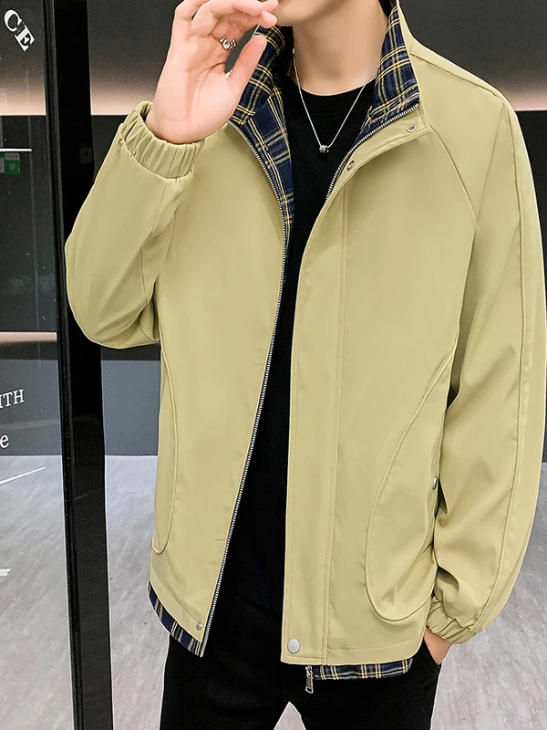 

Casual Plaid Patchwork Jaet Men's Spring Autumn Winter Large Size Workwear No Cap Turn Collar Coat Trendy Brand Loose Fit