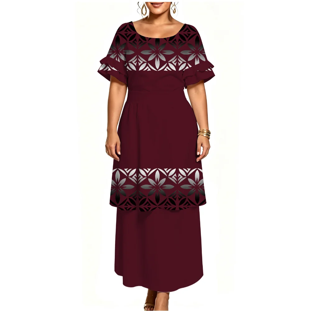 Polynesian Island Custom Fashionable Women'S Short-Sleeved Dress High-Waisted Top And Long Skirt Puletasi