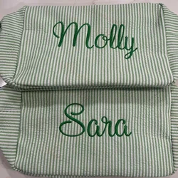 Women's Travelling Personalized Name Portable Toiletry Bag Custom Embroidery Name Birthday Gift Seersucker Makeup Storage Bags