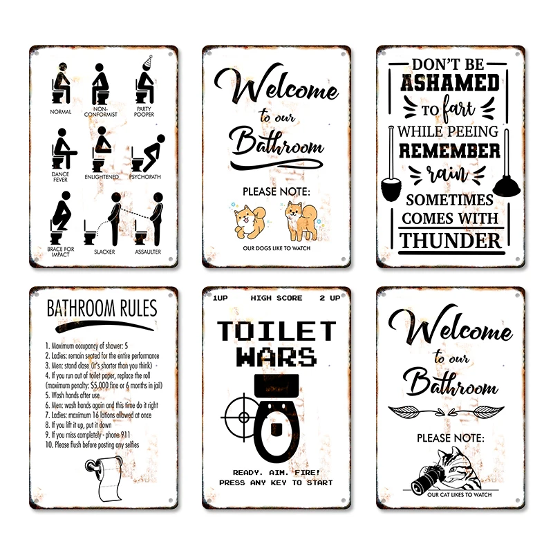 Funny Toilet Metal Painting Tin Sign Retro Picture Vintage Corrosion Plaque Board Cafe Cinema Bathroom Wall Decor Aesthetic Gift