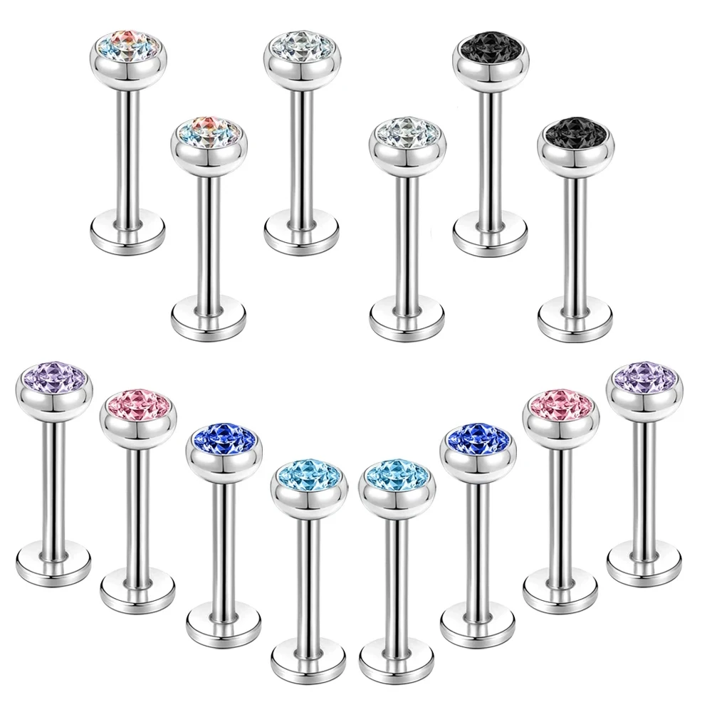 Aoedej 16g 1/6/7 pçs brilhante zircão labret piercing conjunto de aço inoxidável lábio studs corpo jóias cor cristal concha hélice brincos