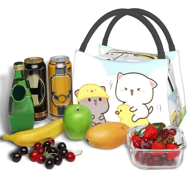 Custom Cartoon Mochi Cat Peach And Goma Lunch Bag Women Cooler Thermal Insulated Lunch Boxes for Office Travel