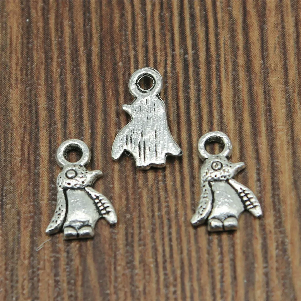 80pcs Penguin Charms Pendant DIY Metal Jewelry Making Antique Silver Plated 7x11mm