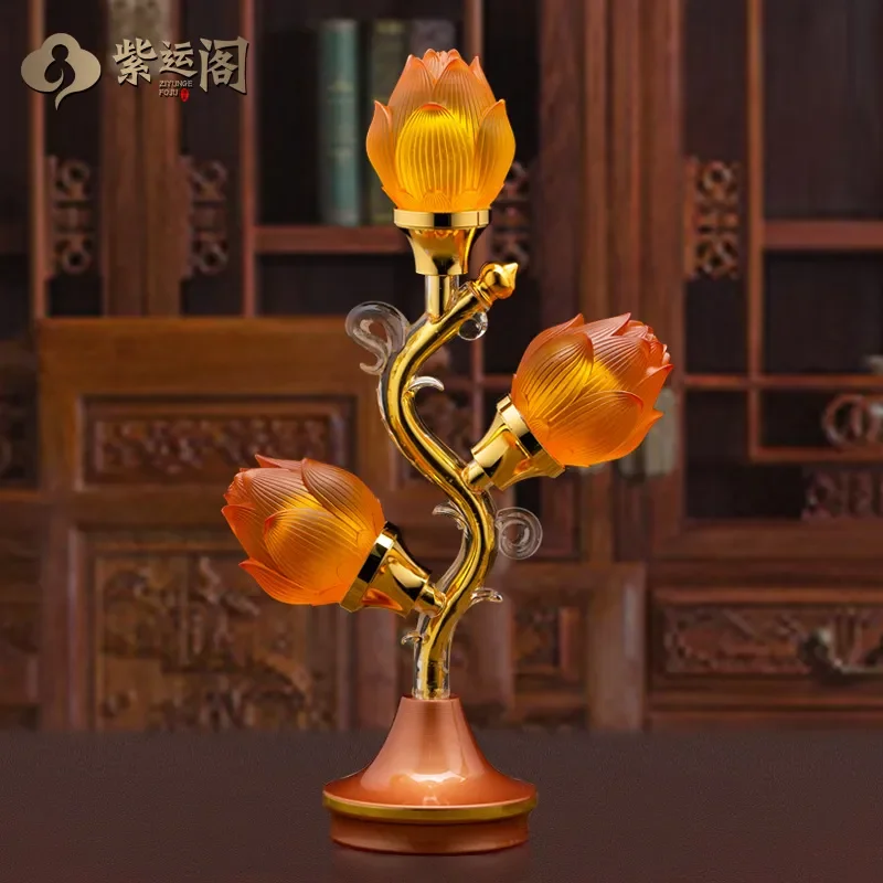 Buddha front supply lamp glazed lotus lamp Sanpin LED Buddha supply lamp plug-in Changming lamp, Buddhist supplies factory