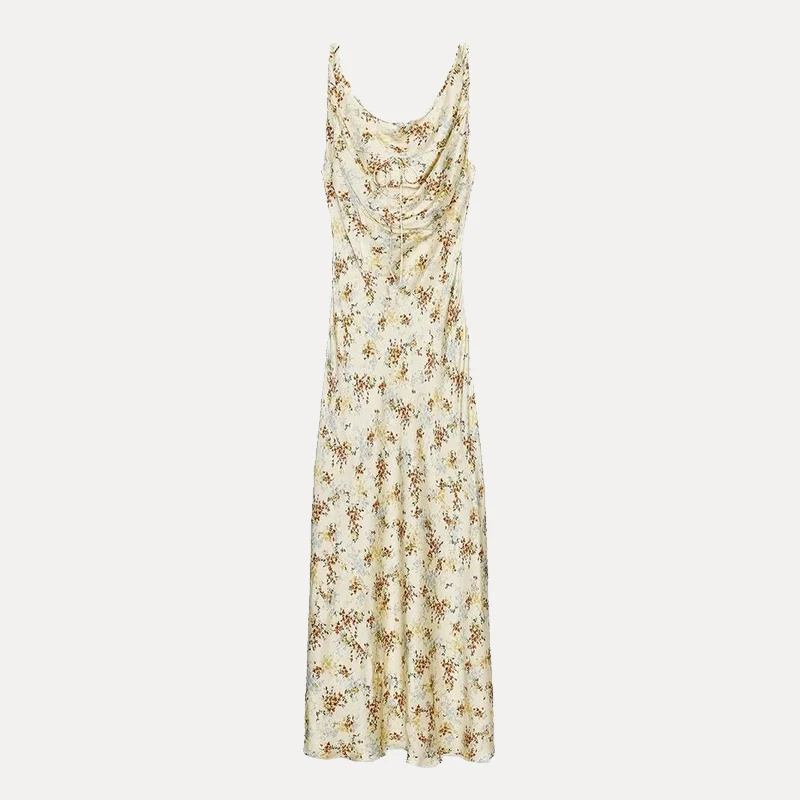 Ele Sommer Neue Damen Print Dr Hohe Taille A-Linie Seidig Polyester Stoff No Sve Einteiliger Feenrock Ciwalk