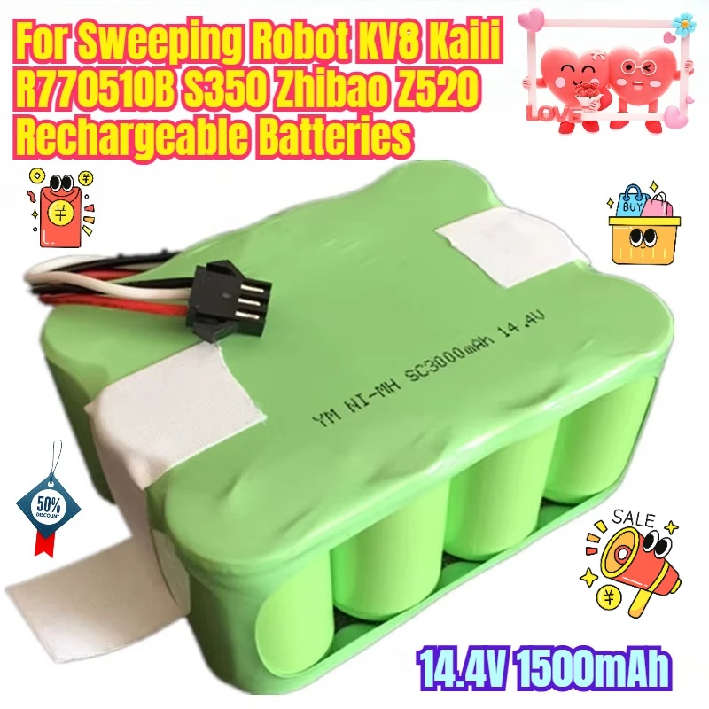 

14.4V 1500mAh for Sweeping Robot KV8 for Kaili R770510B S350 for Zhibao Z520 Rechargeable Batteries