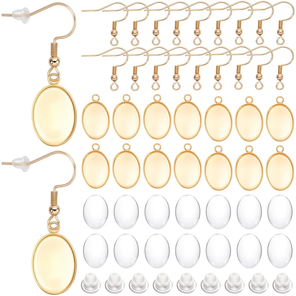 

20Pcs 304 Stainless Steel Earring Hooks Ear Wire with Horizontal Loop 20Pcs 304 Stainless Steel Pendant Cabochon Settings