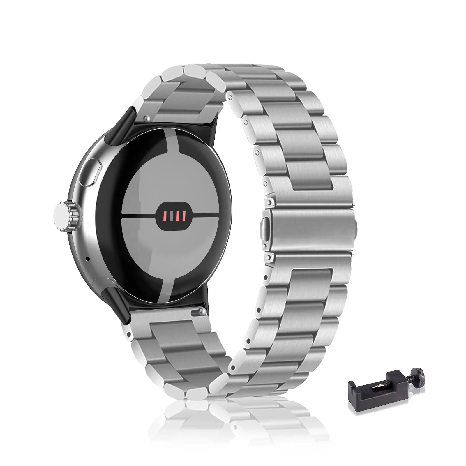 

Stainless Steel Bands for Google Pixel Watch 1/2/3 41mm Band, Three Columns Metal Replacement Strap