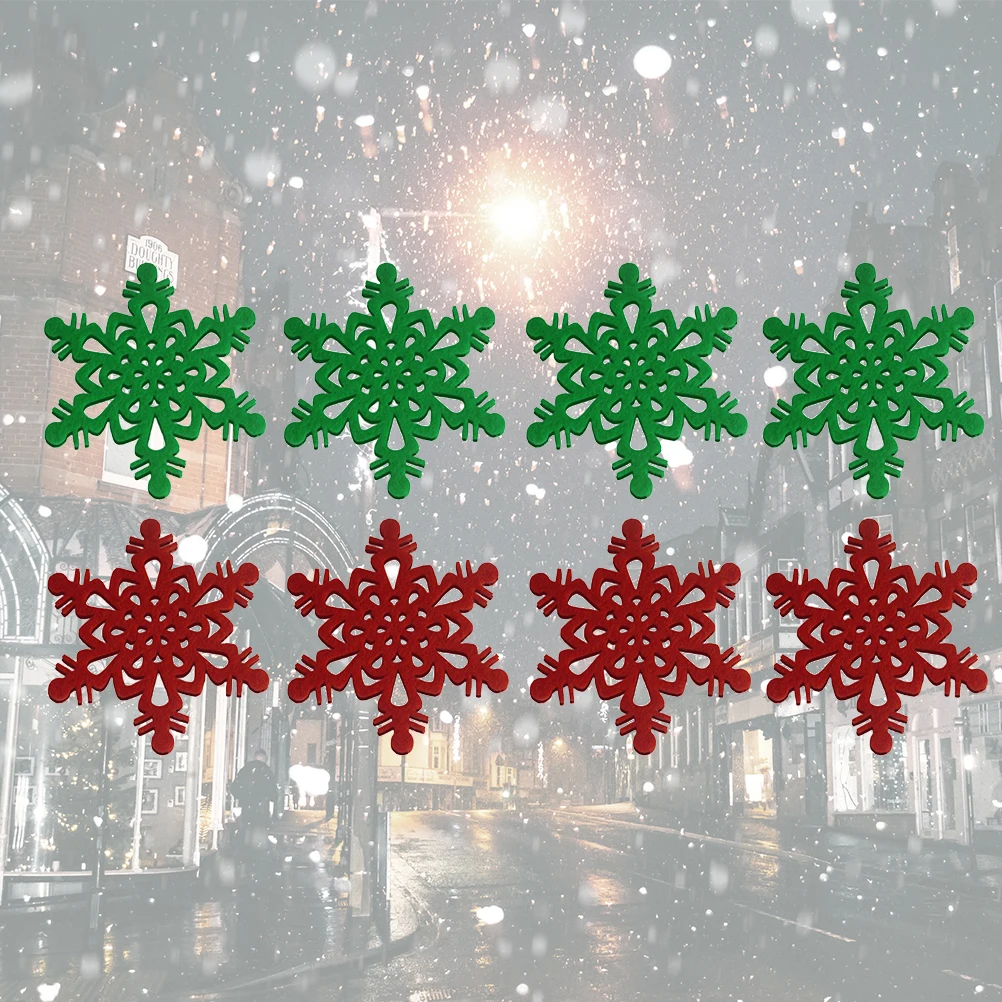 

8pcs Snowflake Coasters 2 Sets Non-Woven Festive Placemats Christmas Decorative Mats Red Green Each Set Lightweight Table
