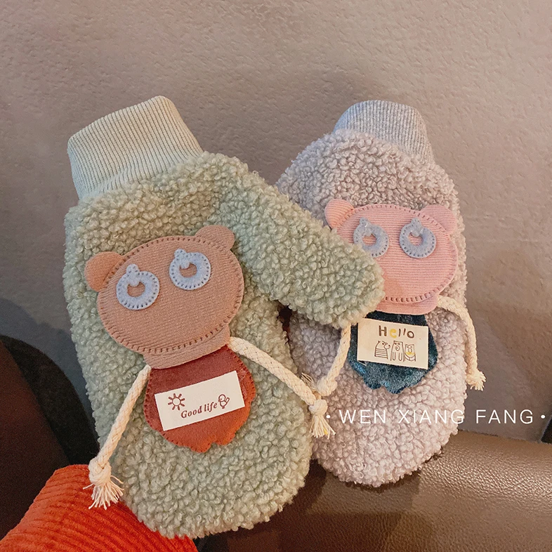 Warme Handschoenen Winter Vrouw Schattig Plus Fluwelen Cartoon Warm En Dik Fietsen Winter Hangende Nek