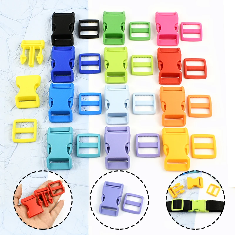 

5-20Sets 15/20/25mm Colorful Plastic Release Buckles Tri-Glide Slider Bag Strap Pet Collar Webbing Adjust Ring Clasp Accessories