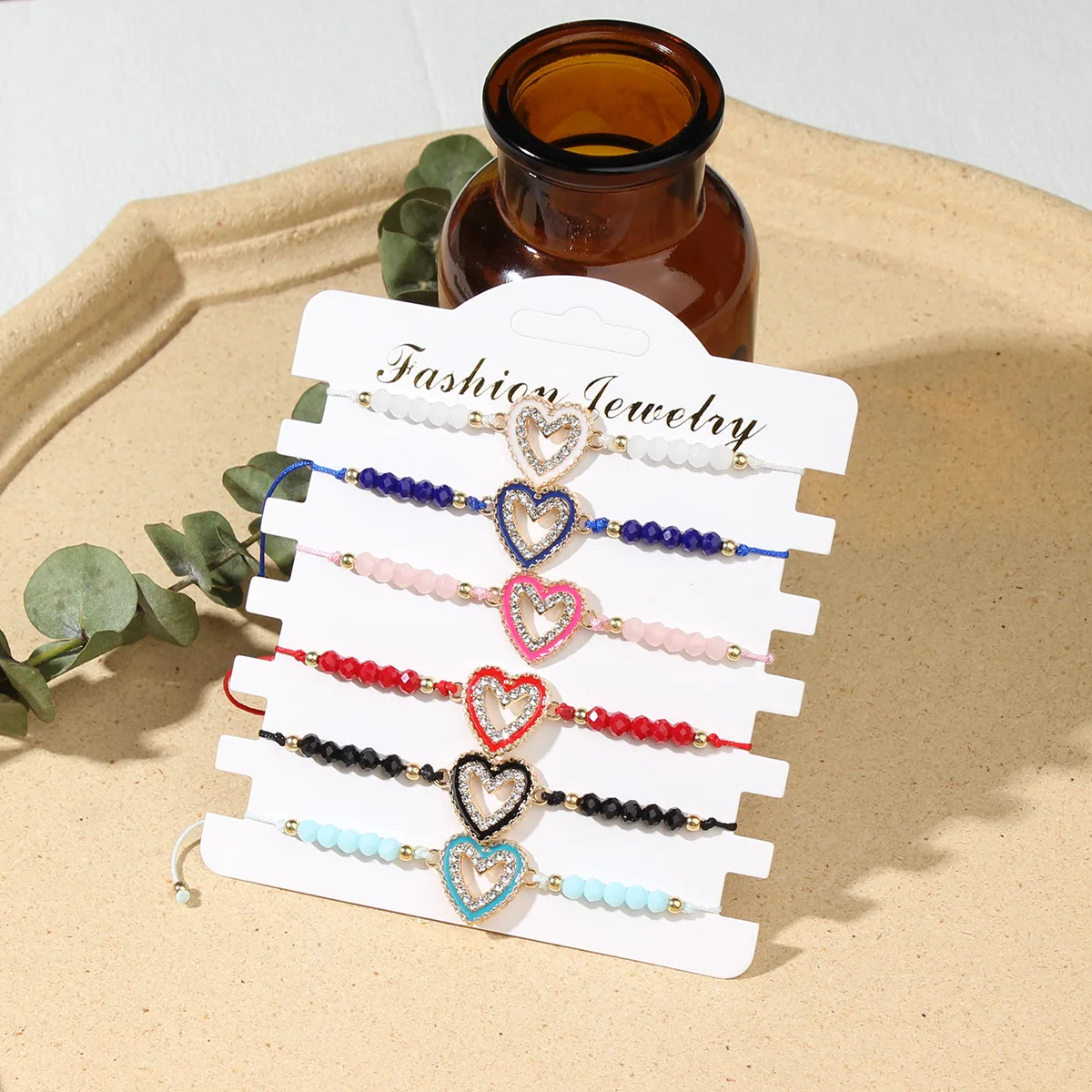 6pcs Acrylic Heart and Beads Handmade Bracelet Set Adjustable Valentine's Day Holiday Jewelry Gifts