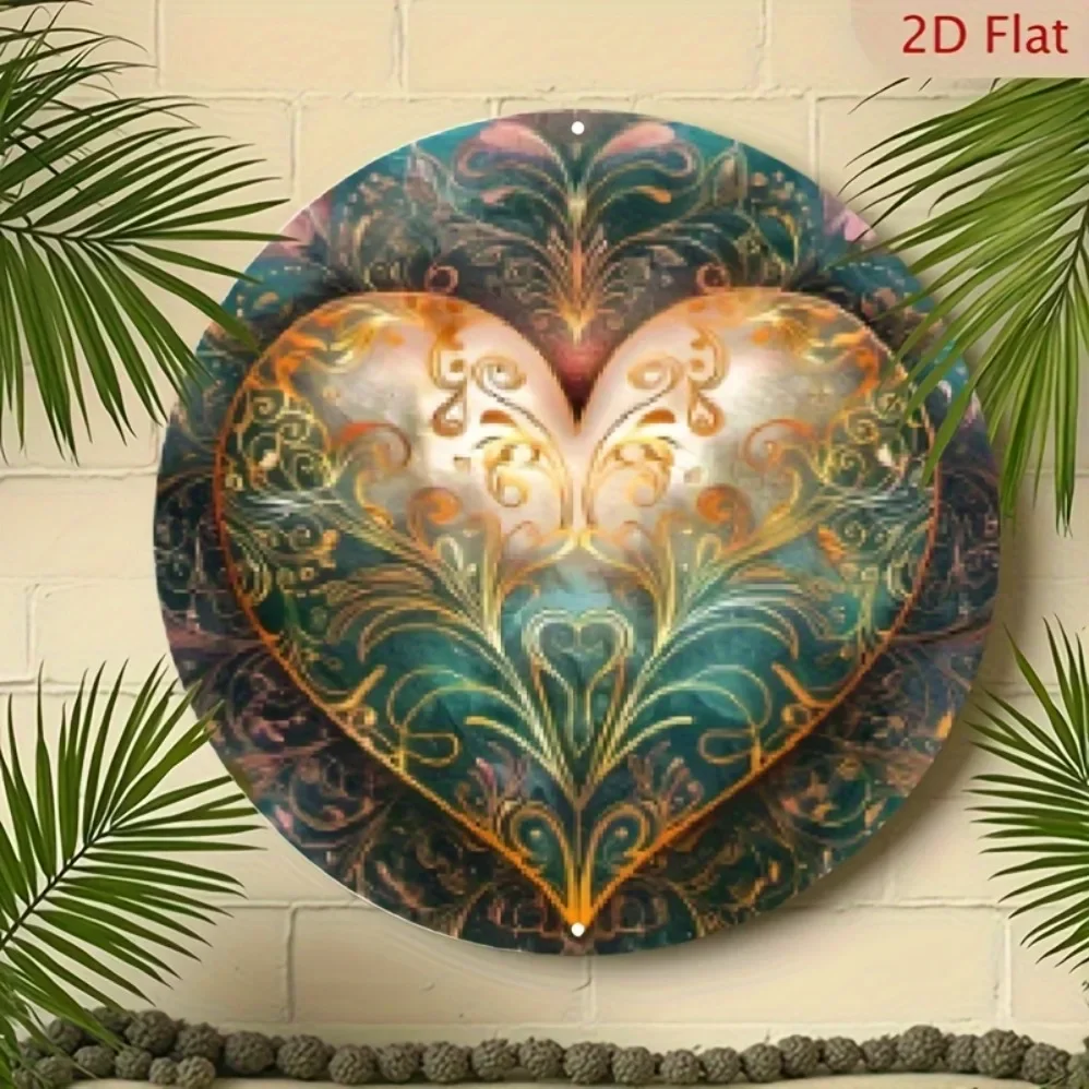الرجعية 2D شقة Hemitong عيد الحب القلب المعدني جدار النحت | نمط معقد، هدية الهالوين وعيد الميلاد، ديكور المنزل/عيد الحب