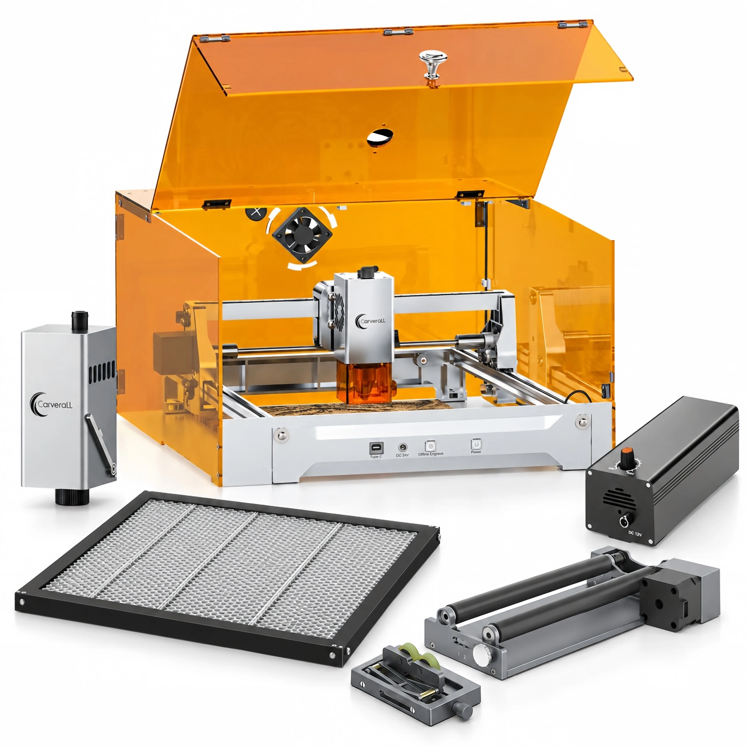 Carverall K15PRO 7W 12W Lasergravierer Laserschneider, 200x300mm, 15000mm/min, 0,01mm Präzision, WLAN USB, LightBurn LaserGRBL, optional Gehäuse, 1W IR, MD12 Air Assist Wabenplatte oder MD19