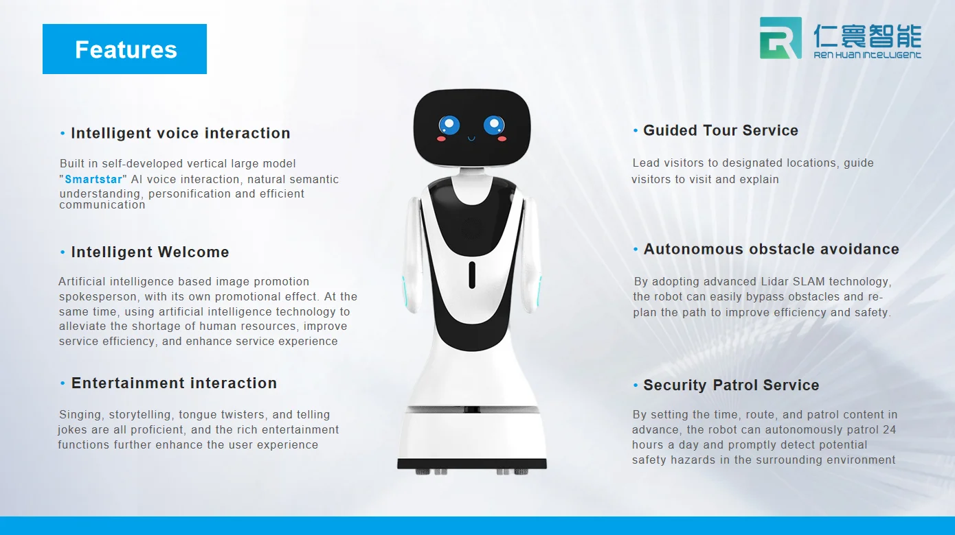 Renhuan Timo Robot Professional Grade Interactive Reception Entertainment Guided Tours AI Service Robot 12-inch Screen 10-hour