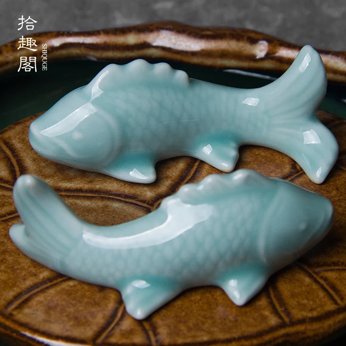 Creative Ceramic Tea Pet Tea Set Celadon Kombucha Tea Ceremony Utensil Tea Table Decoration Shelf Cute Carp Little Koi