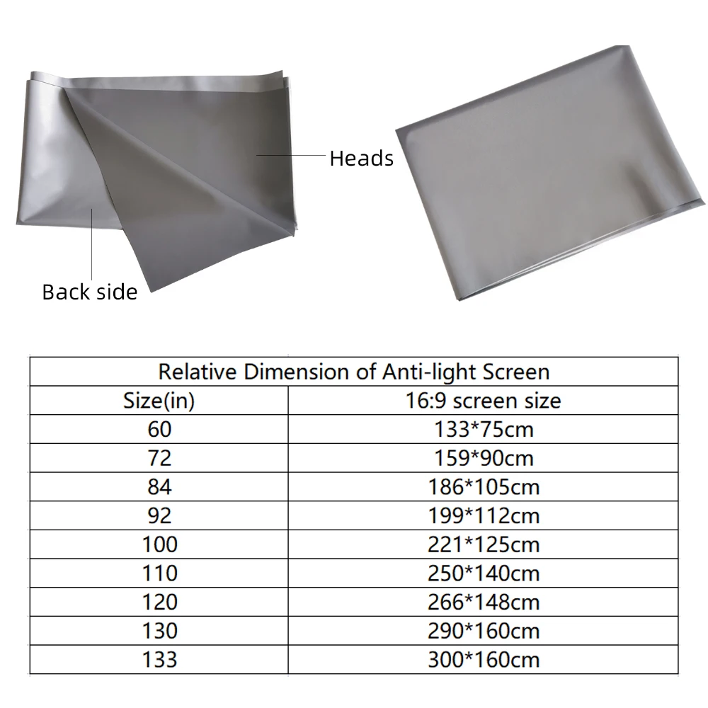 VEIDADZ Projector Screen 60-133 inch Metal Grey 16:9 Anti-Light Foldable Portable Projection Screen for Home Party Classroom