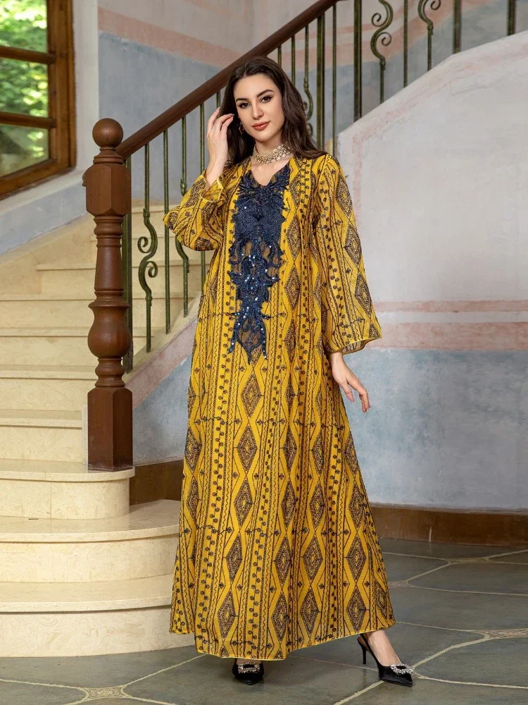 

Eid Party Dress for Women Abaya Muslim Sequins Ramadan Saudi Arabic Diamond Dubai Islam Robe Caftan Morocco Maxi Vestido 2024