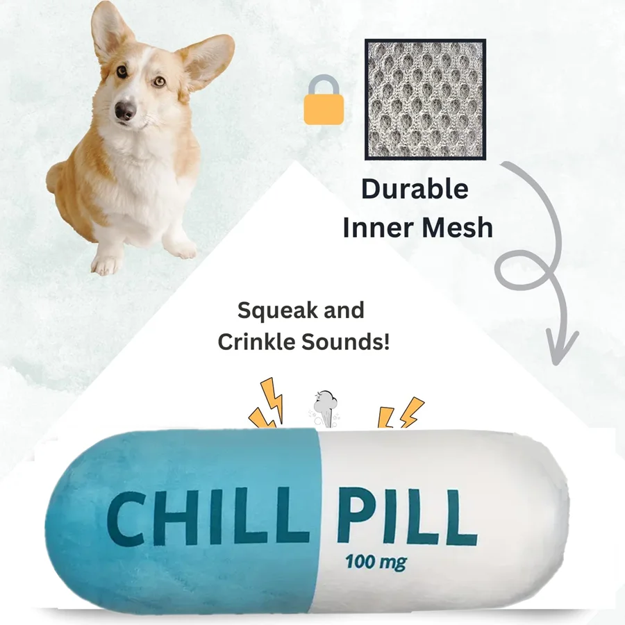 Vocal pet plush toy chill pill Capsule shape plush dog toy Vocal double fabric bite resistant printed pet toy built-in vocal BB