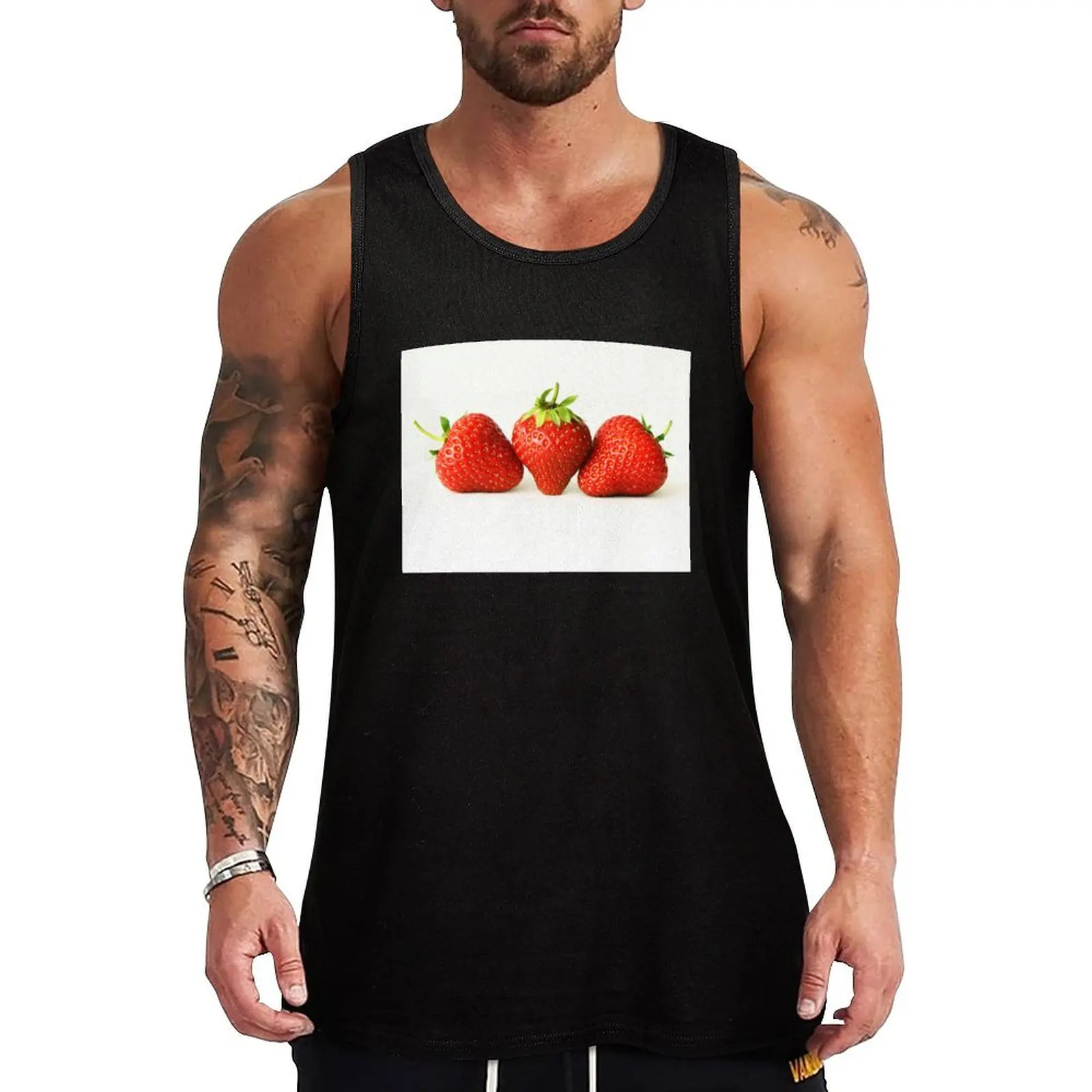 Three Strawberries On White Tank Top bodybuilding sleeveless Men's gym clothes for men summer