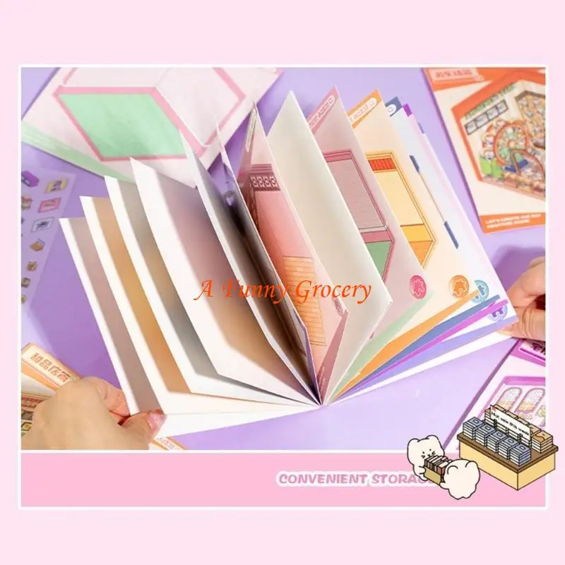652E 3D Landscape Sticker Book Cartoon Scener Decorative Decorative Book for Kids