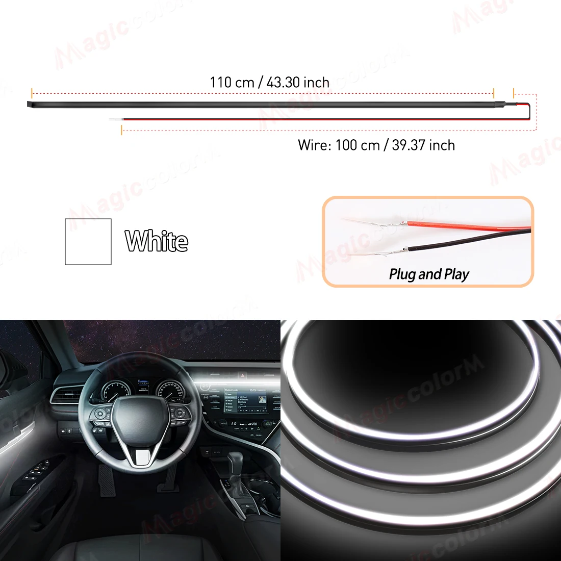 EL Draht Auto LED Umgebungs Licht Auto Innen Dekorative Lampe Für Universal DIY Flexible Versteckte Cuttable Farbe Acryl Streifen 110 cm