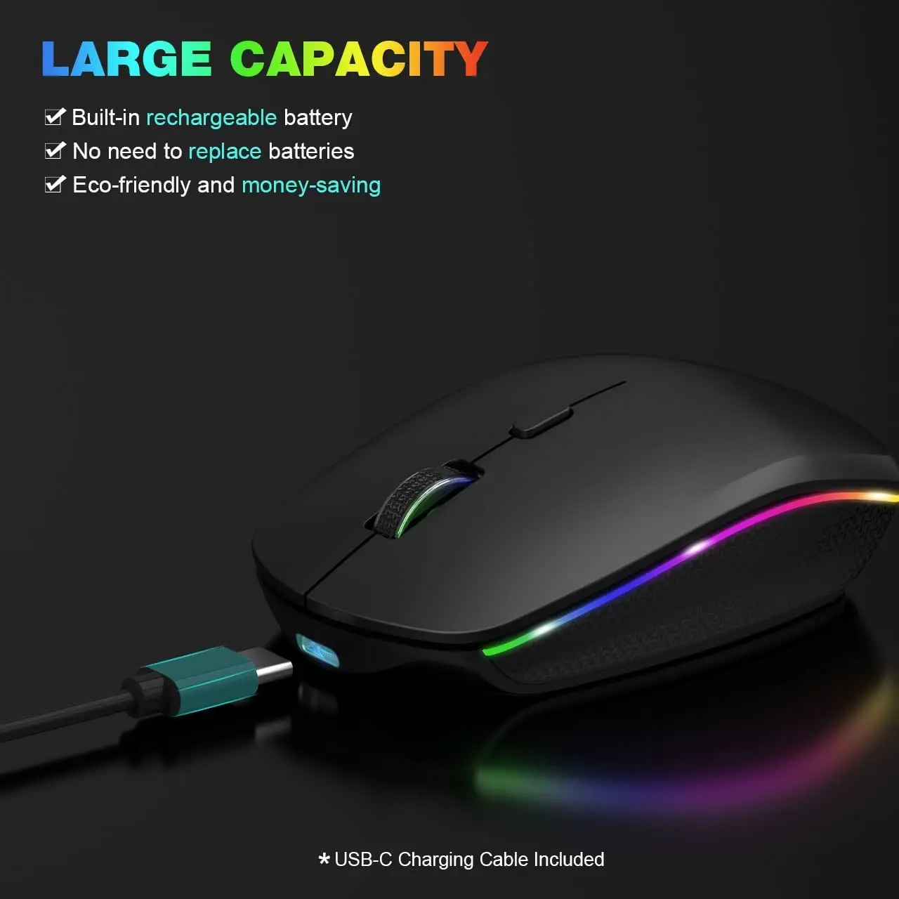 Souris sans fil RVB Rétro-éclairage LED 3 niveaux ug I USB-C Rechargeable Charge Silays euse Ergonomique Compact Portable Souris pour PC Ordinateur Portable
