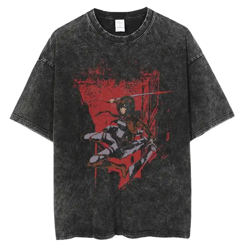 Attack on Titan Anime Scout Emblem Graphic Tee T-Shirt Men 2026 Summer Pure Cotton Vintage Washed Short-sleeved Tee Oversize Top