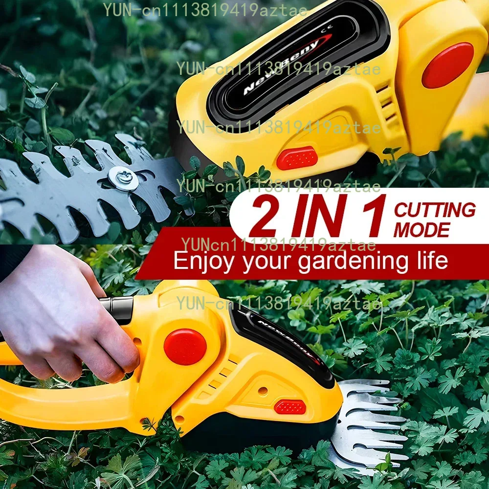 2-in-1 Hedge Trimmer, 20000 RPM Rechargeable Handheld Garden Tool for Trimming Bushes, Weeds and Lawns