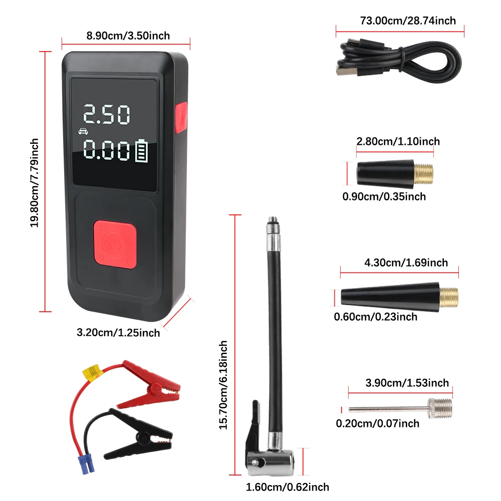 Automobile Battery Booster Power Pack 1000A Peaks with Air Compressor Power Bank with LED Light Jump Starter Tire Air Pump