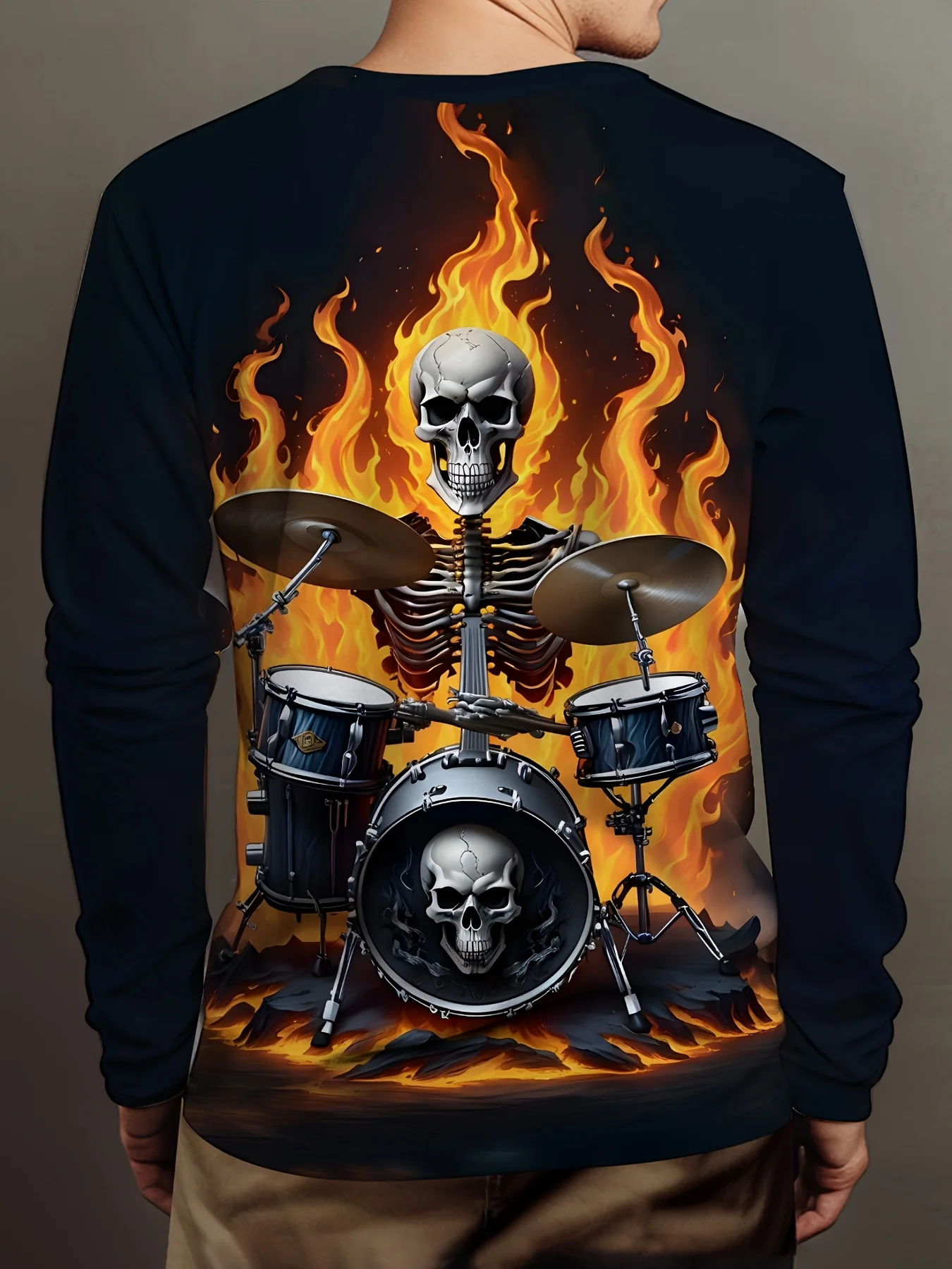 

Мужская футболка Drop The Bone с электронным барабаном и принтом черепа, большие размеры, с круглым вырезом, комфорт ​