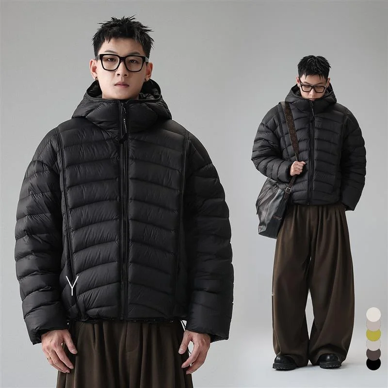 

Men's Loose Fit down Jaet White Du Feather Hooded Lightweight Puffer Coat Faionable Casual Ci Wear Winter 2025 New Sle