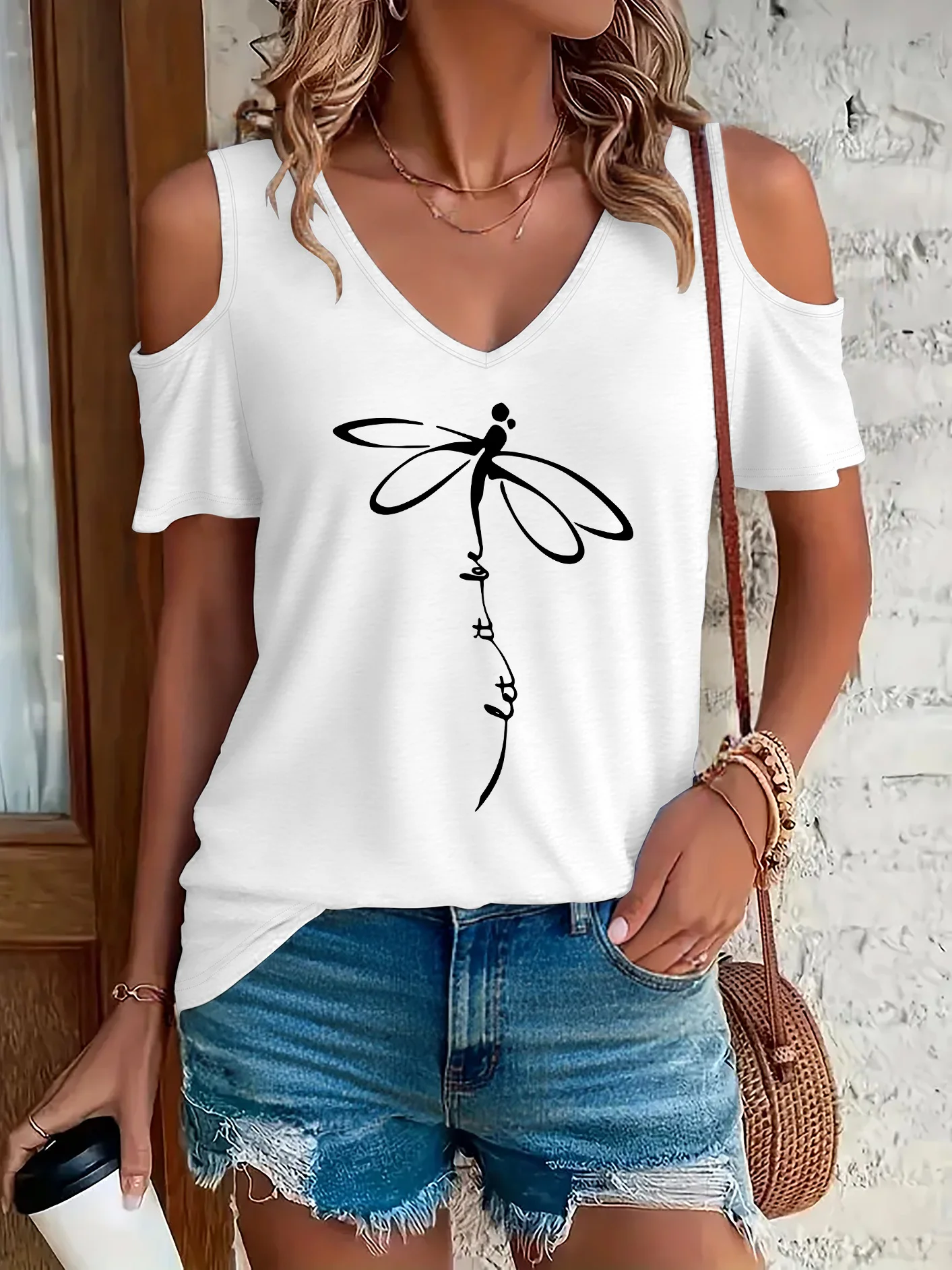 Vintage-Schmetterlings-T-Shirt, kurzärmelig, grafisches T-Shirt mit V-Ausschnitt, lässiges Oberteil für Sommer, Frühling, Damenbekleidung, weiches Hemd – Detail 3
