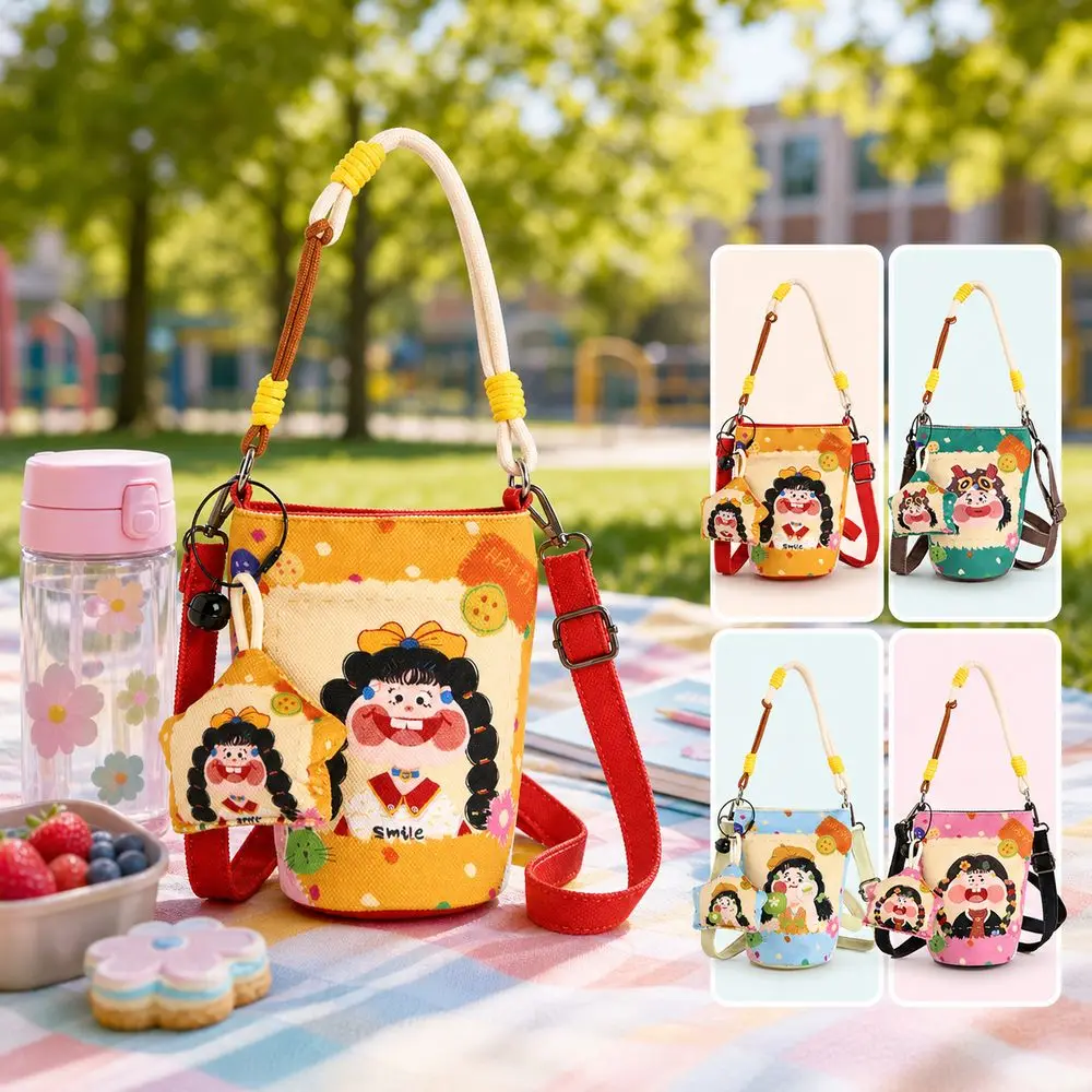 Canvas Graffiti Canvas Bucket Bag Cartoon Graffiti Detachable Strap Crossbody Bucket Bag Magnetic Closure Canvas Handbag
