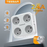 TESSAN FR Plug Wall Socket Extender with 4 AC Outlets 3 USB Ports 1 Type C 7 in 1 Multi Socket Power Strip Adapter for Home