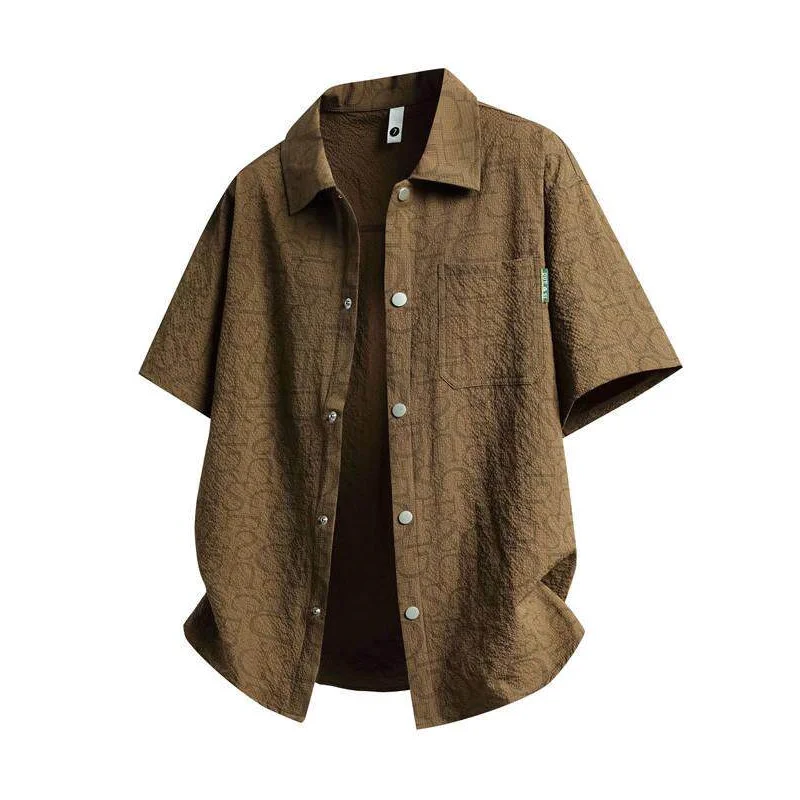 

Men's Short Sleeve Shirt Summer Trendy Brand Versatile Design Printed Half Sleeve Collared Outerwear Breathable Cool Feeling