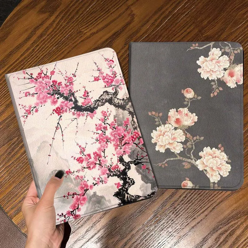 Pink Plum Blossom Painting Gift Tablet Case For Apple iPad Air Pro mini 1 2 3 4 5 6 7 8 9 11 M2 M3 M5 M4 5th 6th 7th 10th 11th